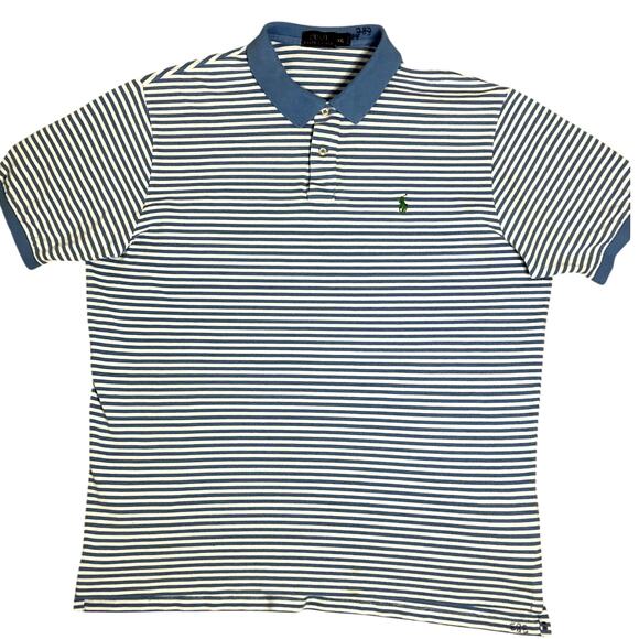 Polo Ralph Lauren Knit Polo Shirt Mens XXL Blue Striped Jersey Knit Casual Pony - Picture 2 of 11